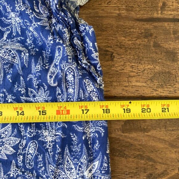 Ann Taylor Paisly Tiered Shift Dress Womens Small Blue Ruffle Sleeve Boho - Picture 9 of 9